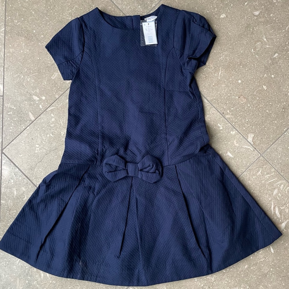NWT Jacadi Paris Classic & Elegant Pleated Drop Waist Dress Navy Blue - Picture 11 of 14